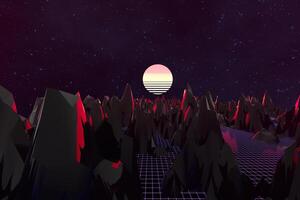 3d achtergrond illustratie geïnspireerd door 80's tafereel synthwave en retrogolf. foto