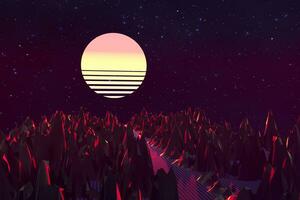 3d achtergrond illustratie geïnspireerd door 80's tafereel synthwave en retrogolf. foto