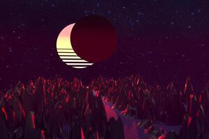 3d achtergrond illustratie geïnspireerd door 80's tafereel synthwave en retrogolf. foto