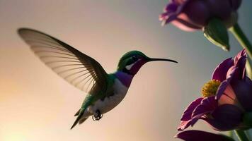 de betoverend momenten van kolibries op zoek naar bloem nectar ai gegenereerd foto