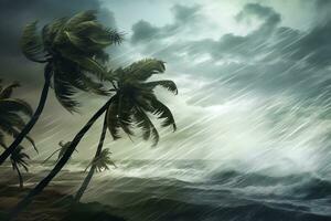 palm bomen zwaaien in de wind van een tropisch storm. ai generatief foto