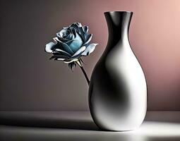 minimalistische modern beeld van een single roos in een strak vaas met dramatisch verlichting. foto