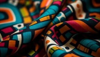 abstract gestreept textiel ontwerp in levendig kleuren, een mode uitspraak gegenereerd door ai foto