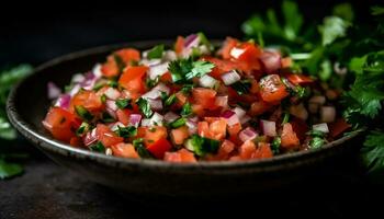 versheid en Gezondheid in een vegetarisch maaltijd met biologisch groenten gegenereerd door ai foto