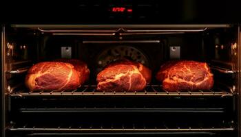 gegrild varkensvlees steak gekookt Aan een barbecue met natuurlijk vlam gegenereerd door ai foto