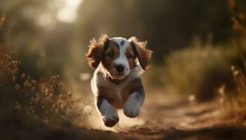 schattig puppy rennen in de gras, genieten van de zomer buitenshuis gegenereerd door ai foto