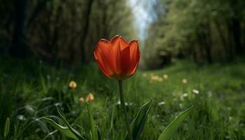 een levendig weide van tulpen bloesems in de voorjaar gegenereerd door ai foto