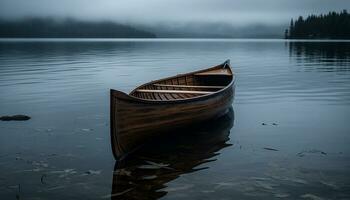 rustig tafereel van een roeiboot Aan een sereen, reflecterende vijver gegenereerd door ai foto