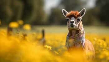 schattig puppy begrazing in een groen weide, genieten van de buitenshuis gegenereerd door ai foto