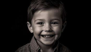 glimlachen kind portret, schattig jongens, vrolijk geluk, Kaukasisch etniciteit kinderjaren gegenereerd door ai foto