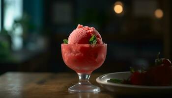 versheid en toegeeflijkheid Aan een fijnproever tafel van zoet zomer desserts gegenereerd door ai foto