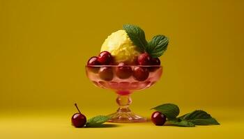 versheid en zoetheid in een kom van fijnproever fruit toetje gegenereerd door ai foto