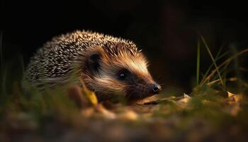 schattig klein egel in de wild, op zoek Bij camera buitenshuis gegenereerd door ai foto