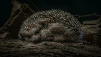 schattig klein egel, met borstelharen, slapen vredig in natuur gegenereerd door ai foto