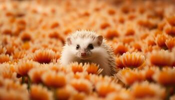 schattig klein zoogdier, pluizig egel, natuur jong dier, harig huisdieren gegenereerd door ai foto