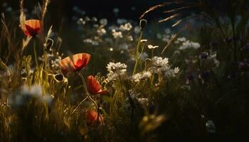 de schoonheid van natuur in een levendig, kleurrijk weide tafereel gegenereerd door ai foto