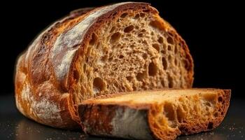 vers gebakken geheel tarwe brood, een gezond en rustiek maaltijd gegenereerd door ai foto