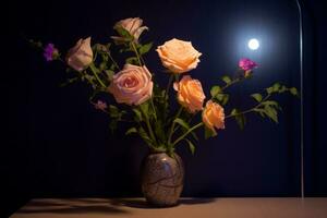 portret van een elegant rozen arrangement binnenshuis generatief ai foto