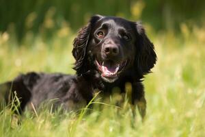 portret van een gelukkig buitenshuis zomer hond generatief ai foto