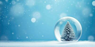winter wonderland - glas Kerstmis bal en besneeuwd bomen - generatief ai foto