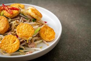 roergebakken taugé, ei-tofu en varkensgehakt - Aziatisch eten foto