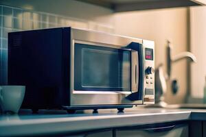 elegant keuken met modern magnetronoven oven - generatief ai foto