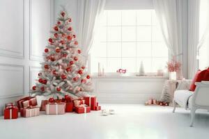 Kerstmis huis decor met cadeaus en boom - generatief ai foto