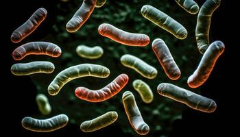 detailopname van bacterie en virussen onder de microscoop - generatief ai foto