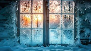 winter wonderland door ijzig venster - generatief ai foto