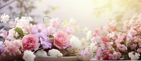 nog steeds leven van bloemen in een tuin vertegenwoordigen de schoonheid van natuur foto