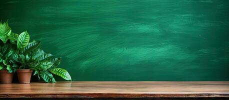 houten tafel tegen groen backdrop foto