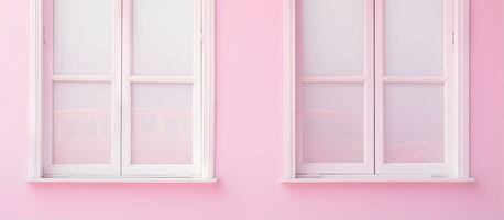 minimaal concept van verschil met een wit venster omringd door roze ramen Aan een pastel roze muur foto