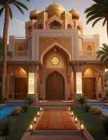 realistisch Arabisch stijl villa met realistisch professioneel gevel verlichting is de onderwerpen generatief ai foto