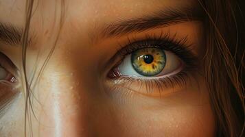 foto van een vrouw oog met opvallend geel iris