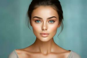 prachtig Kaukasisch vrouw model- - schoonheid industrie advertentie - generatief ai foto