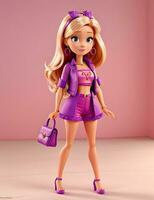 mooi Barbie met roze zomer modieus kleding. generatief ai foto