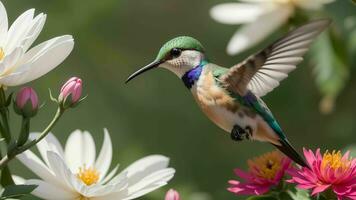 de betoverend momenten van kolibries op zoek naar bloem nectar ai gegenereerd foto