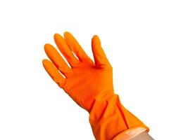 oranje handschoenen Aan een wit achtergrond foto