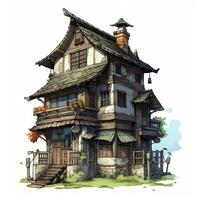 huis anime stijl, huis wit achtergrond hoog kwaliteit ai beeld gegenereerd foto