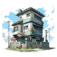 huis anime stijl, huis stedelijk wit achtergrond hoog kwaliteit ai beeld gegenereerd foto