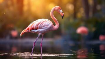 detailopname van roze flamingo in wild natuur, ai gegenereerd foto