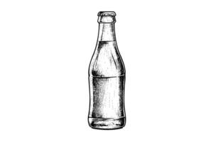 glas fles van Frisdrank. inkt schetsen van cola hand- getrokken wijnoogst vector illustratie foto