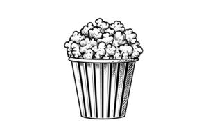 popcorn in doos gravure inkt vector illustratie , lijn kunst. foto