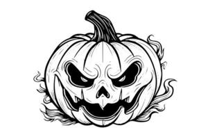 halloween pompoen hoofd mascotte gravure inkt schetsen hand- getrokken vector illustratie. foto