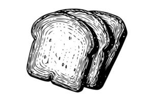 geroosterd brood plakjes schetsen. brood gravure in hand- getrokken stijl vector illustratie. foto