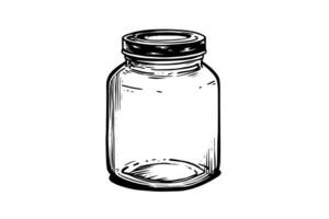 leeg glas potten inkt schetsen. vector wijnoogst zwart gravure illustratie. foto
