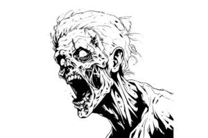 zombie hoofd of gezicht inkt schetsen. wandelen dood hand- tekening vector illustratie. foto