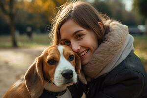 jong volwassen vrouw Holding haar brak , buitenshuis herfst park, ai gegenereerd foto