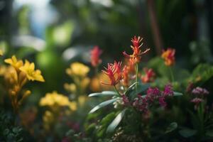 voortreffelijk schoonheid van tropisch planten oranje bloesems in vol bloeien - ai gegenereerd foto
