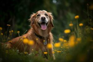 portret van een gelukkig buitenshuis zomer hond generatief ai foto